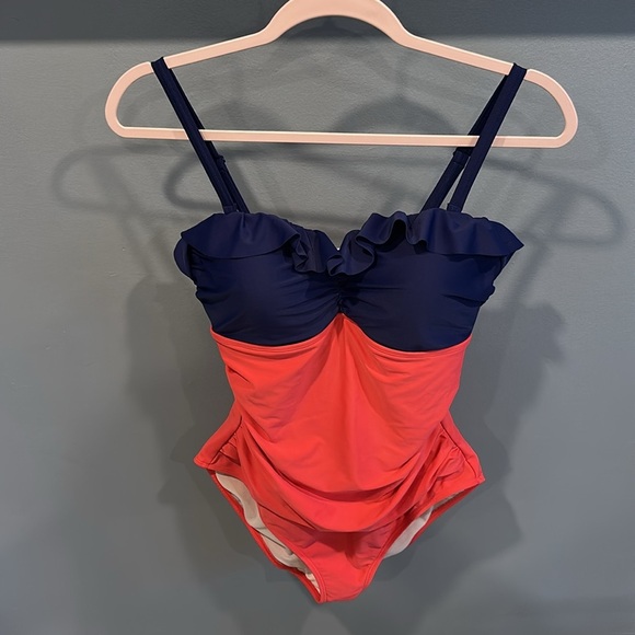 Boden Ruffle Bandeau One-Piece Swimsuit Size 10 Blue - Picture 4 of 8